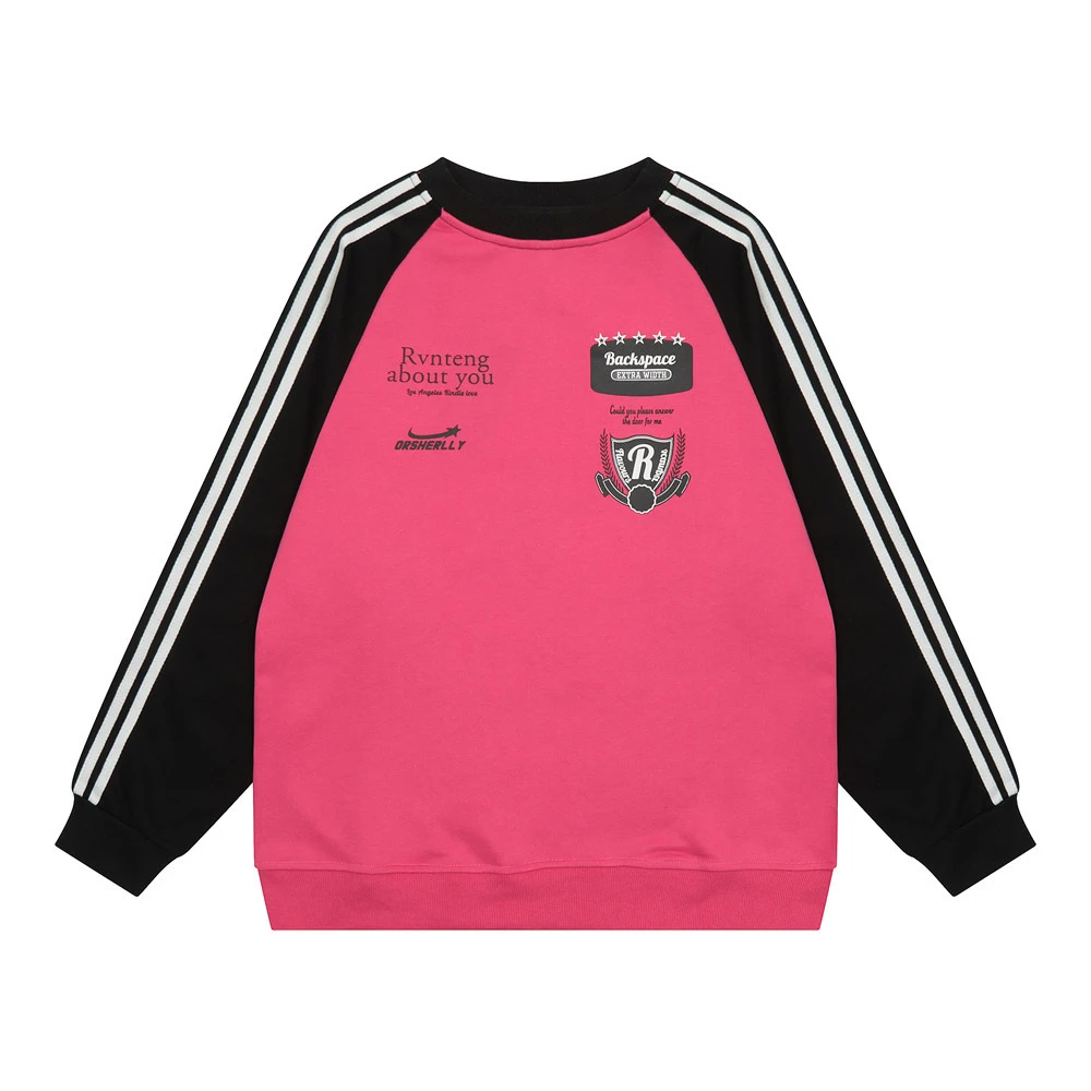 Long Sleeve Stitching Contrast Color Round-neck With Fleece Lining Sweater
