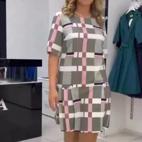 Temperament Commute Dress Round Neck Short Sleeve Loose Slimming A- Line Skirt