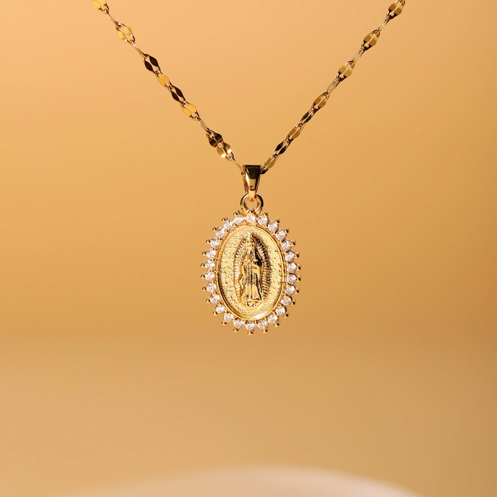 Retro Style Virgin Mary Pendant Necklace For Women, Light Luxury, Personality, Faith, Temperament, Collarbone Chain