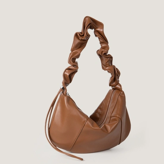 Drawstring Ruffle Soft Leather High-grade Large Capacity Underarm Bag