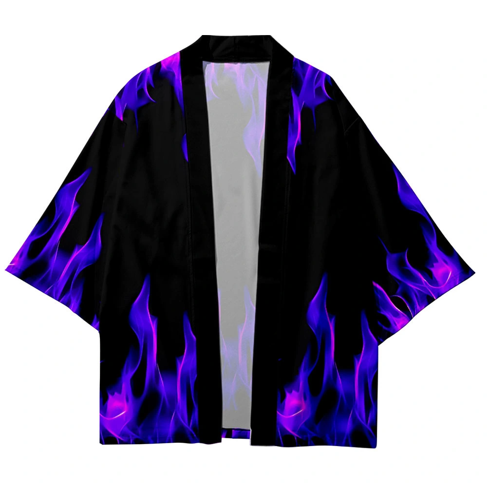 Summer Haori Kimono 3D Color Block Landscape Stitching Printing Cropped Shirt Robe Cardigan Loose Men