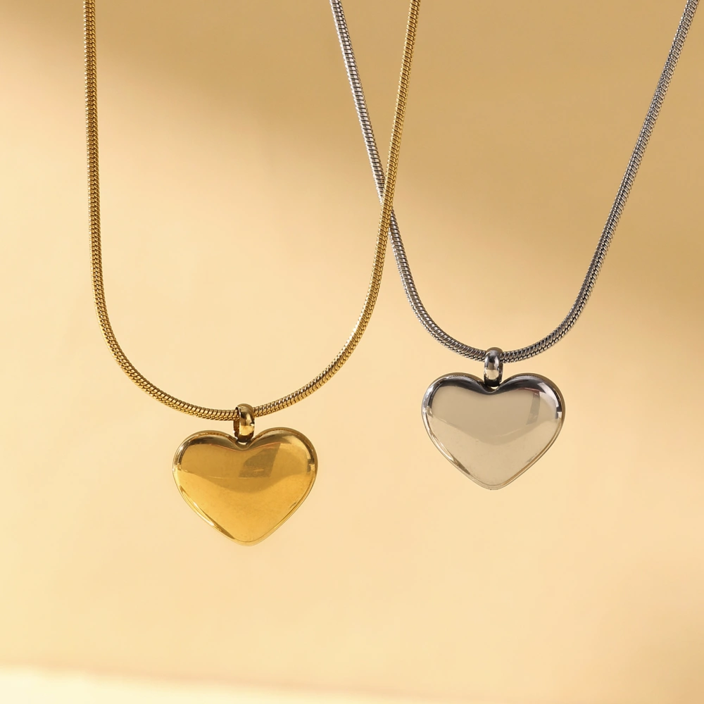 Simple Three-dimensional Small Heart Necklace With Double-sided Peach Heart Mirror Like Heart-shaped Collarbone Chain