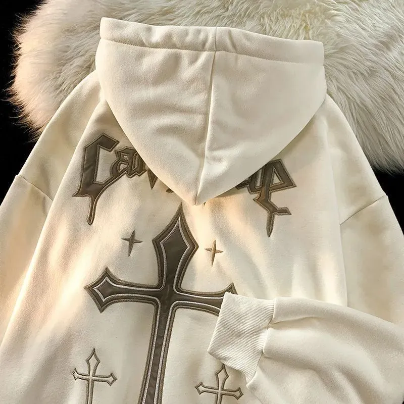 Men's And Women's Loose Cross Printed Hoodie