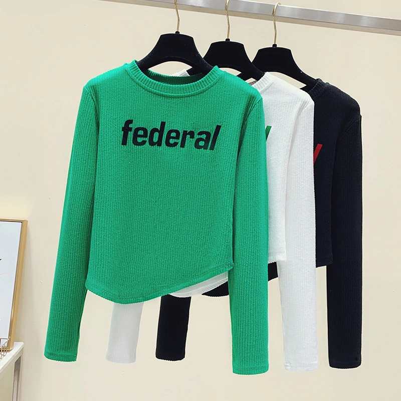 Korean Version Casual 3D Letter Design Long Sleeve Top Women's