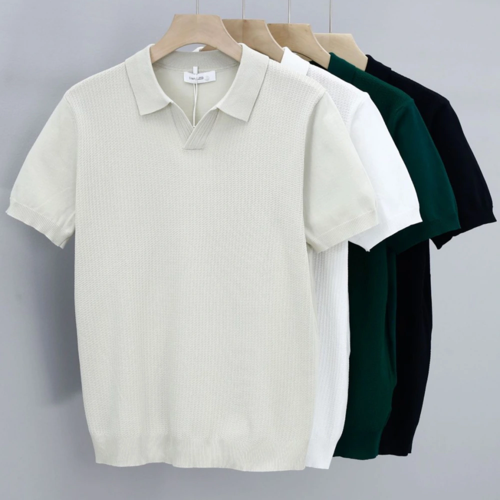 Summer Knitted Polo Shirt Men's T-shirt Trendy Tops Lapel