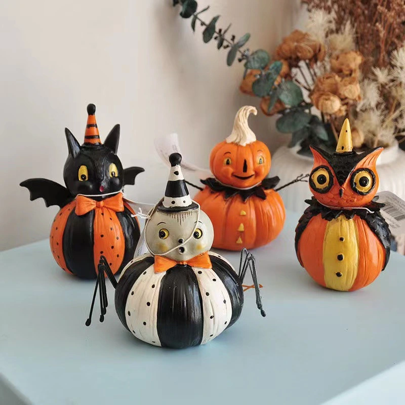 New Retro Painted Black Cat Pumpkin Imp Ornament