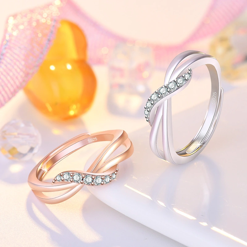 Full Diamond Wave Diamond Ring Female Rose Gold Plated Color Gold Twist Arm Curve Ring