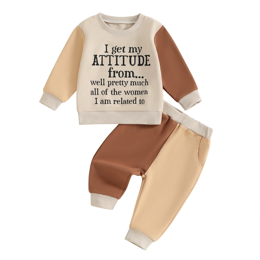 Boys 2-piece Outfit, Contrast Color Letters Print Sweatshirt Pants