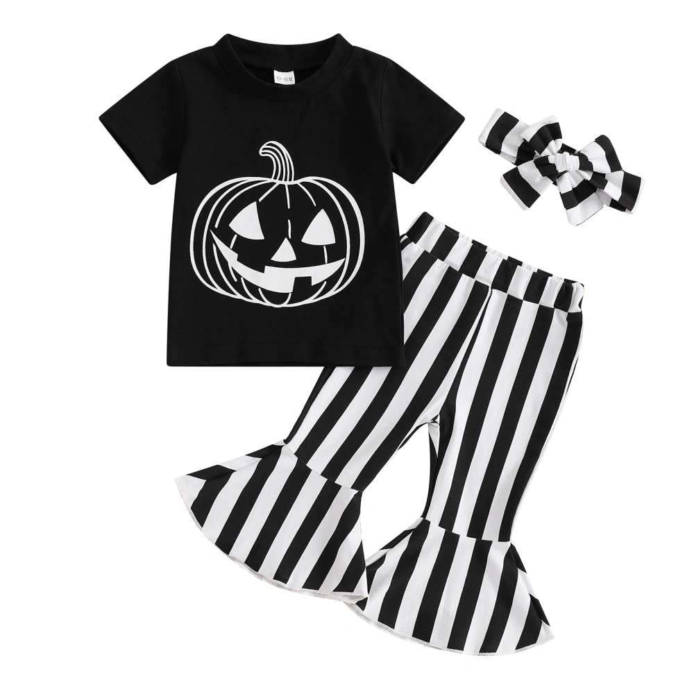 Baby Girls Halloween Set Pumpkin Tops Flare Pants Hair Band Outfits