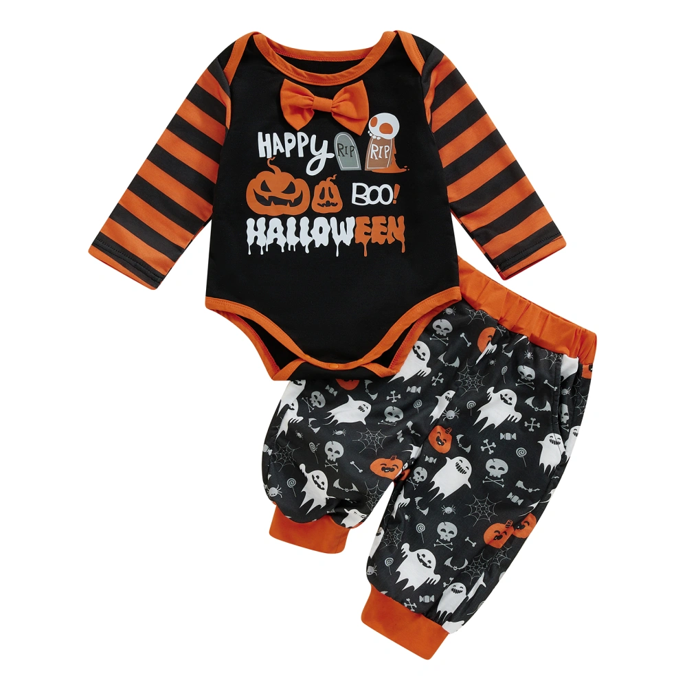 Baby Boy Halloween Set Bow Tie Letter Pumpkin Ghost Romper Pant Outfit