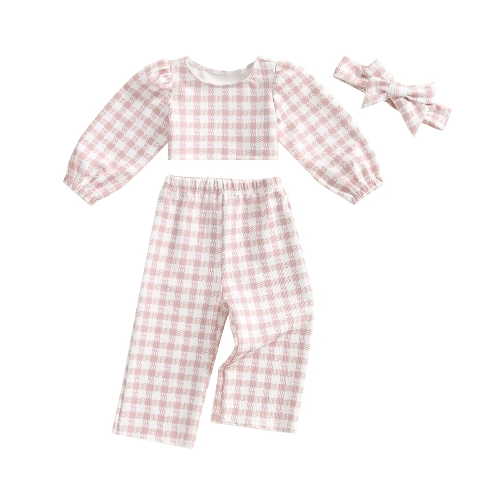 Baby Girls Fall Outfits Plaid Print Shirt and Elastic Pants Headband