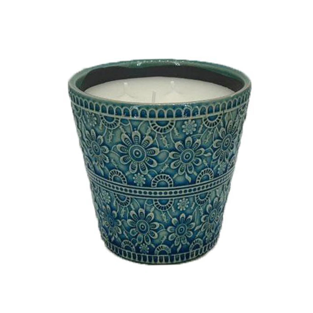 3-Wick Scented Candles Embossed Ceramic Jar Aromatherapy Candle