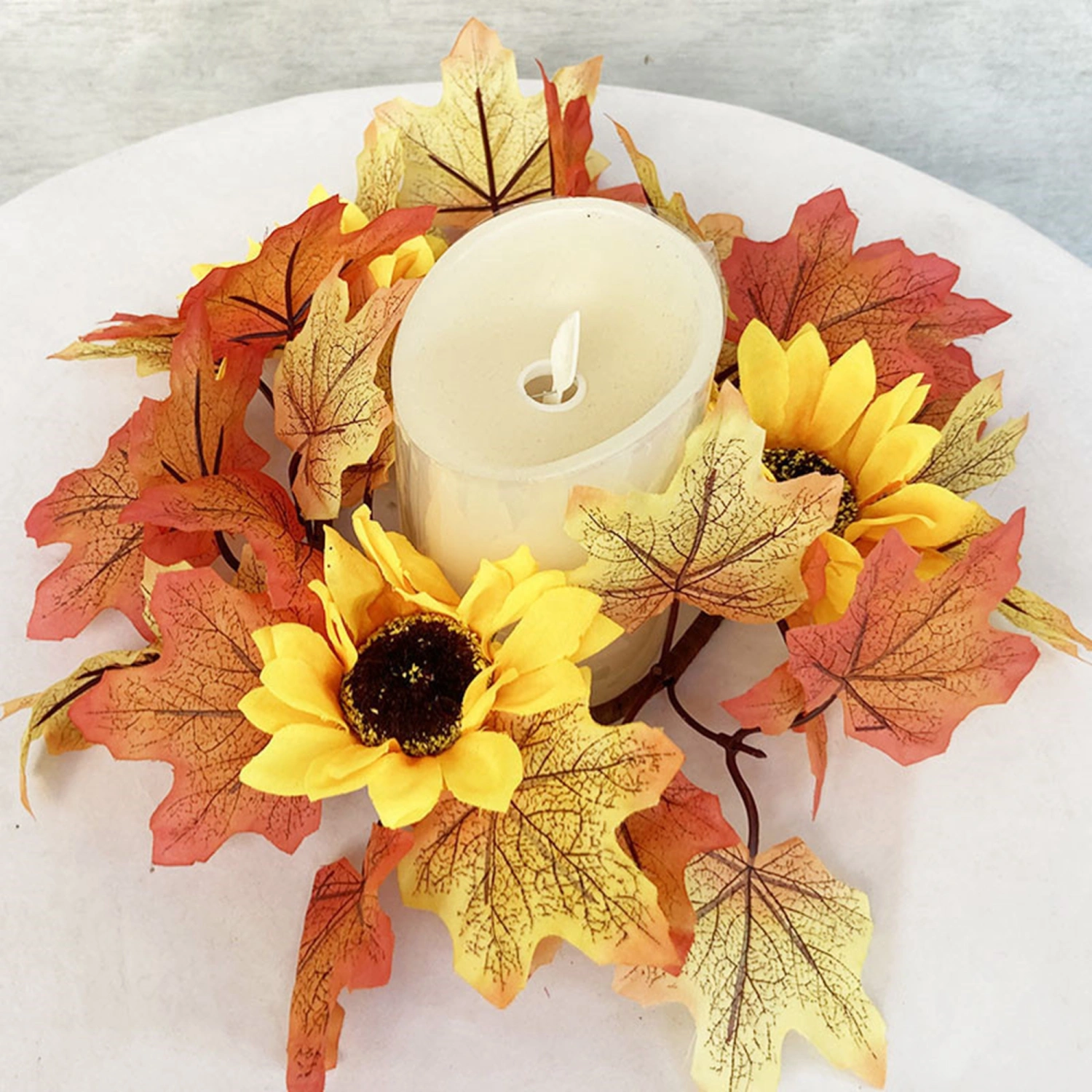 Fall Candle Rings Wreaths Maple Leaf Candle Ring for Pillar Candle