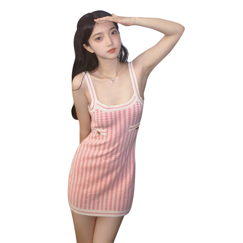 Women Bodycon Dress Houndstooth Contrast Color Short Cami Dress