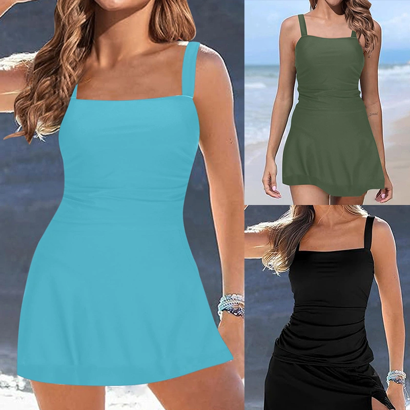 Women 2-piece Swimsuit, Sleeveless Camisole with Slit Mini Skirt