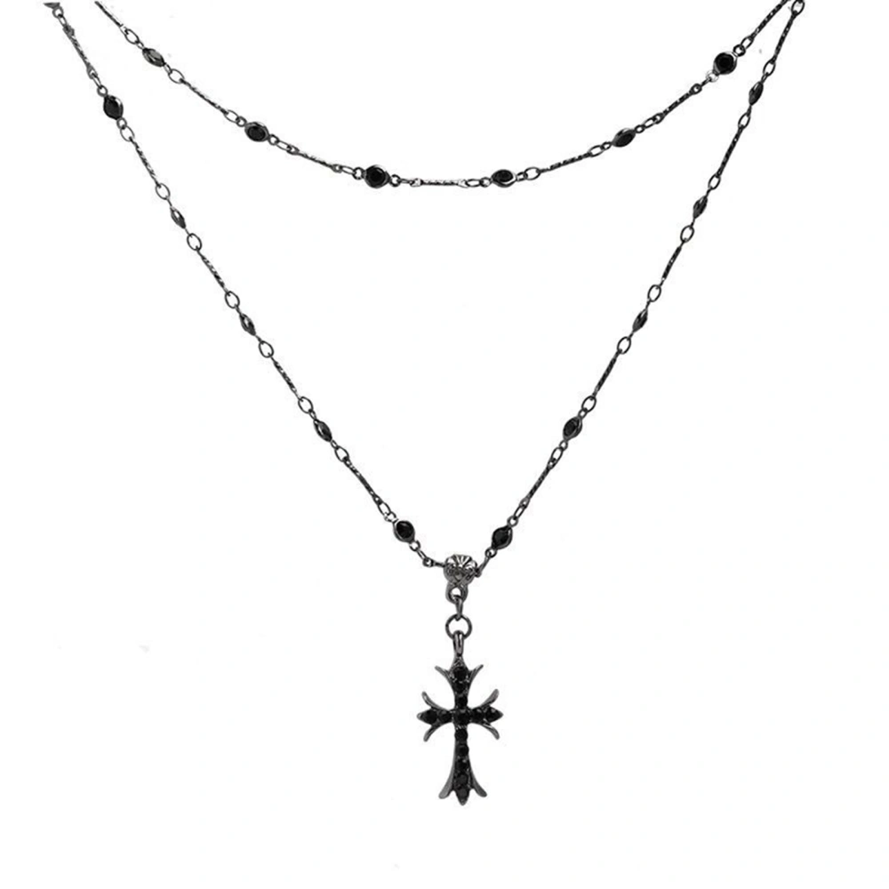 Layered Cross Necklace Gothic Rhinestone Cross Pendant Necklace