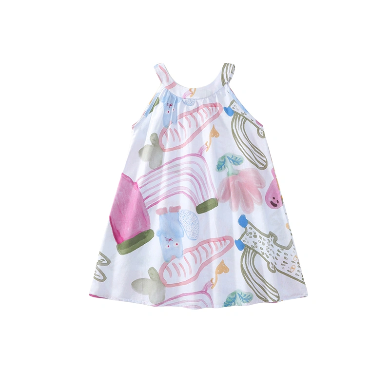 Kids Girl Summer Dress Sleeveless Round Neck Graffiti Print Dress