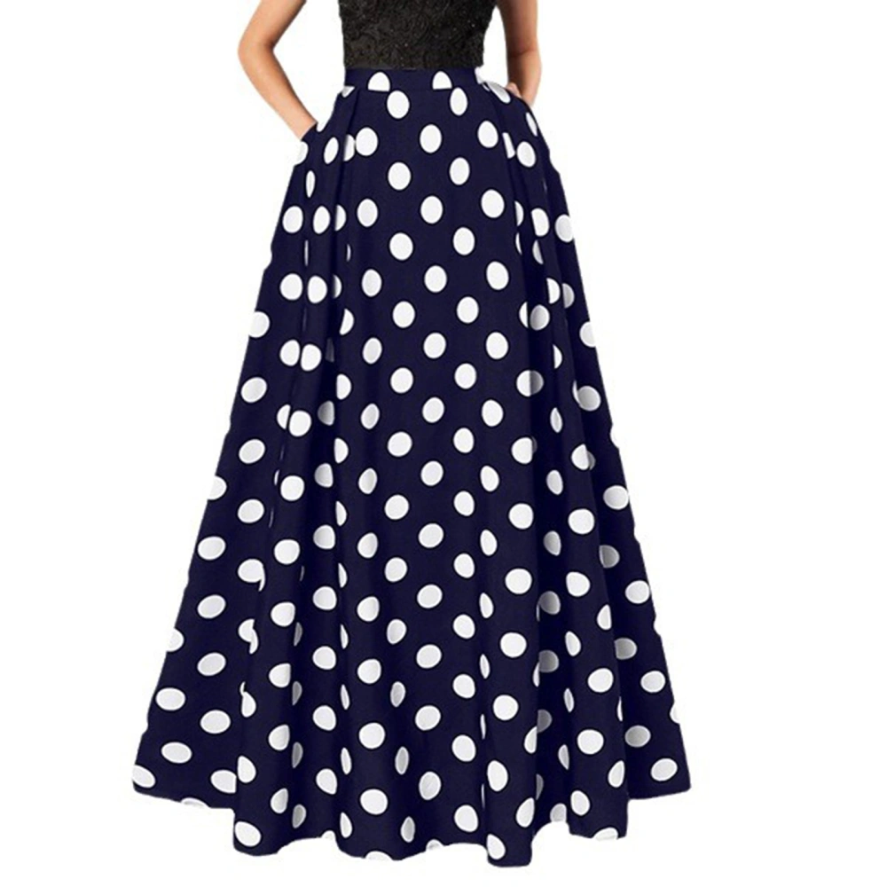 Women Summer A-line Skirt Dot Print Flowy Hem Long Skirt with Pockets