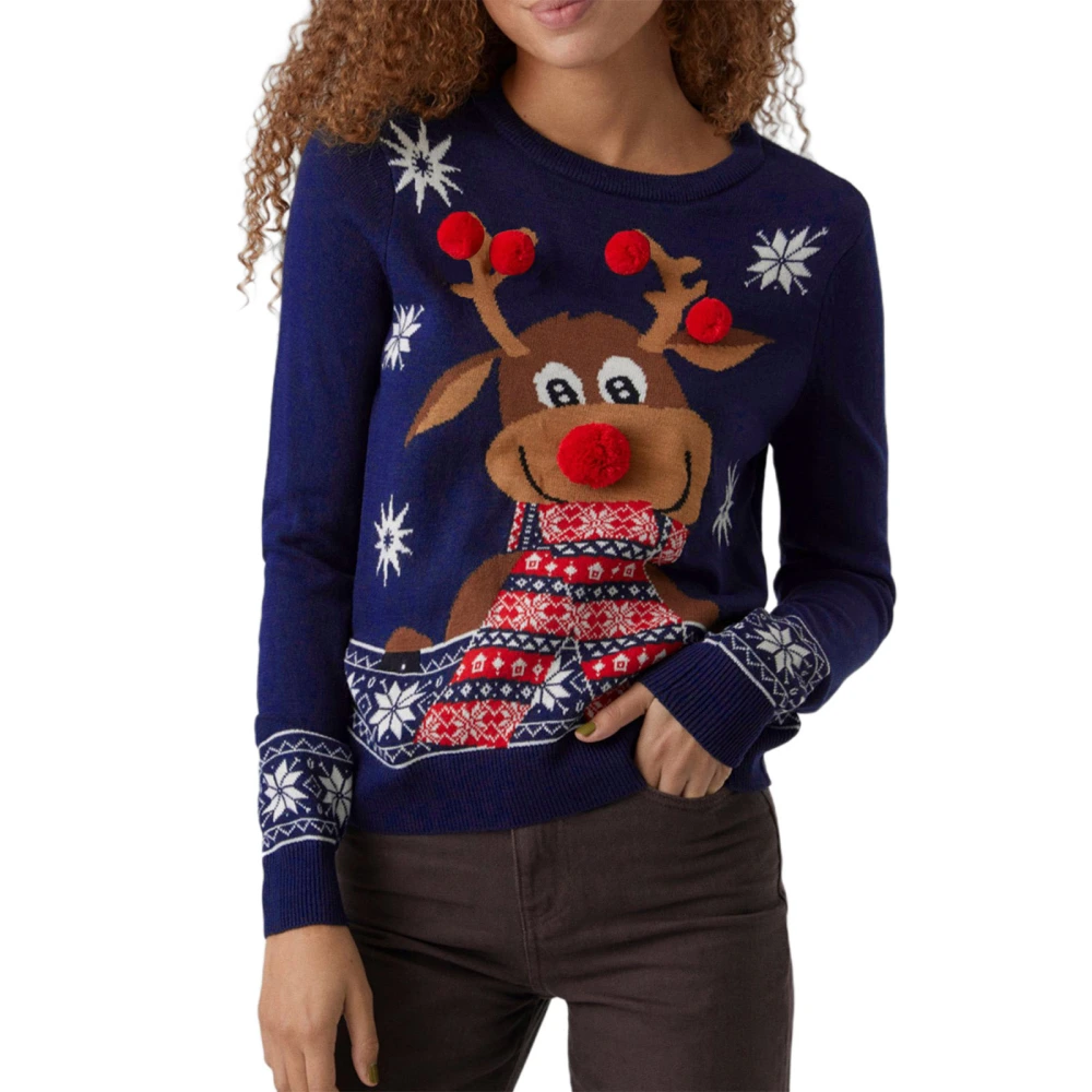 Women's Loose Sweater Reindeer Print Long Sleeve Round Neck Pullover