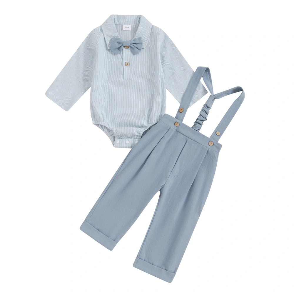 Baby Boy Outfit Stripe Long Sleeve Romper Suspender Pants Bow Tie