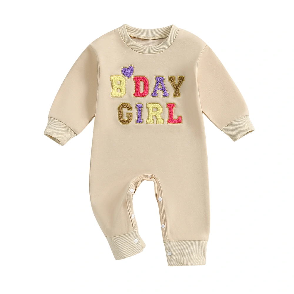 Baby Boy Girl Birthday Romper Letter Embroidery Long Sleeve Jumpsuit 