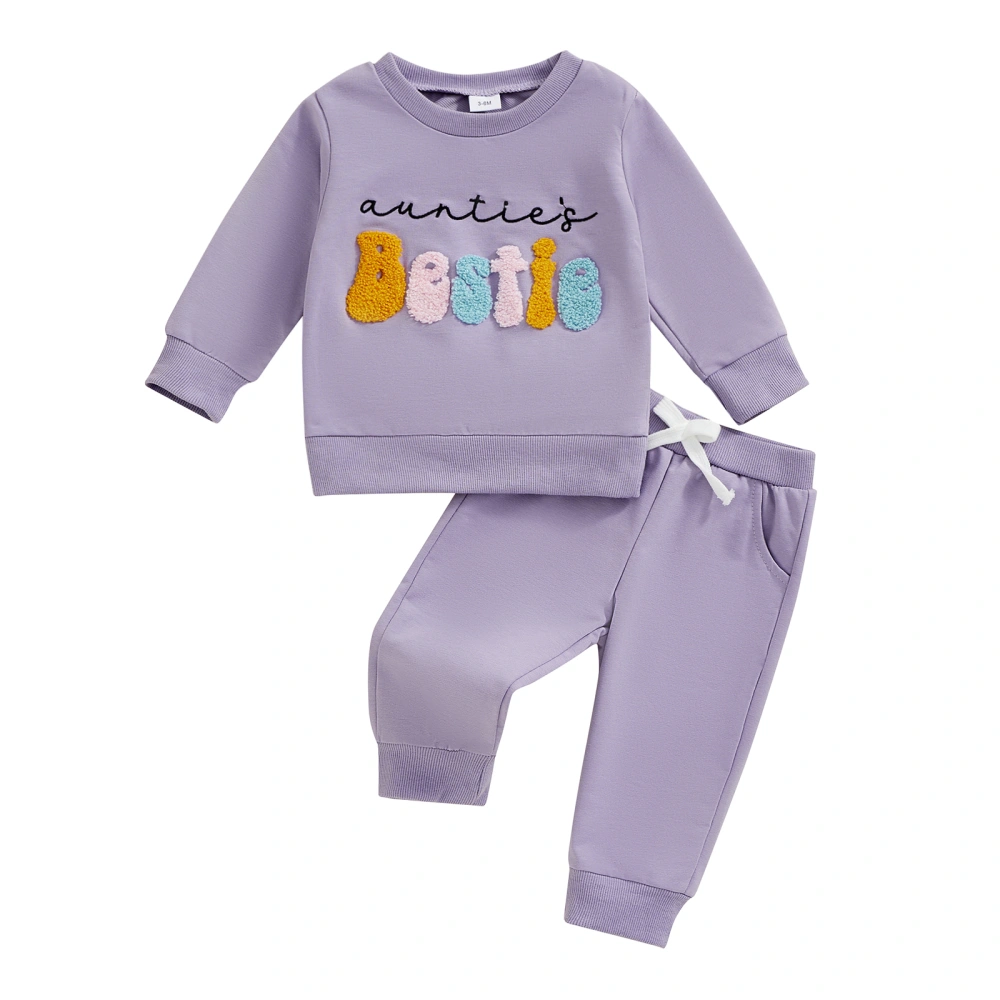 Baby Girls 2-piece Outfit, Long Sleeve Embroidery Letters Hoodie Pants