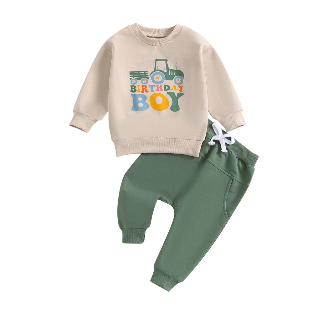 Baby Boy Fall Birthday Outfit Letter Truck Print Sweatshirt and Pants