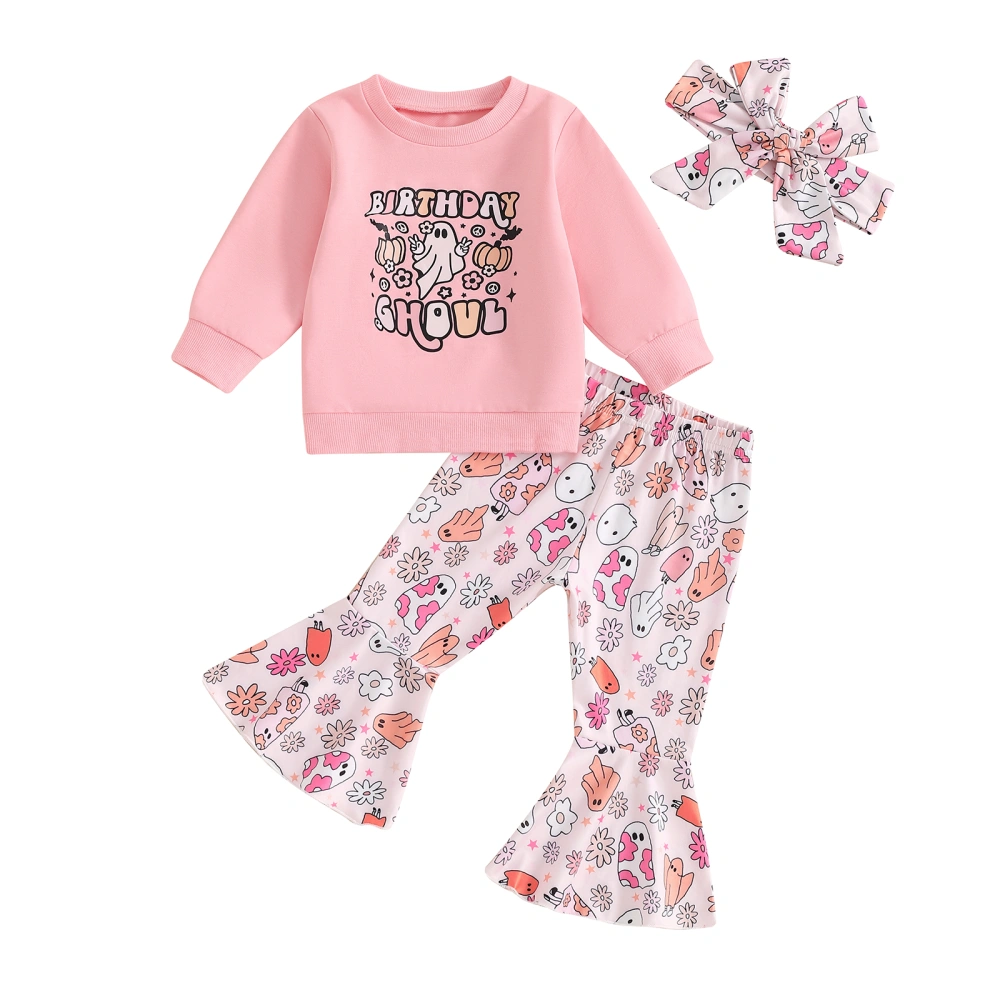 Girl Halloween Tops Floral Letter Ghost Print Pants Headband Sets