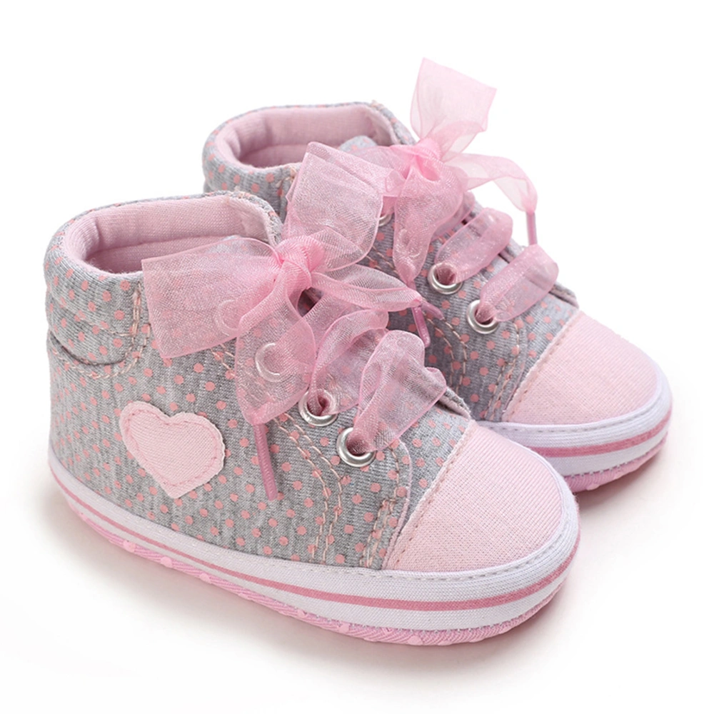 Baby Girl High Top Shoes Heart Patch Dot Print First Walking Shoes