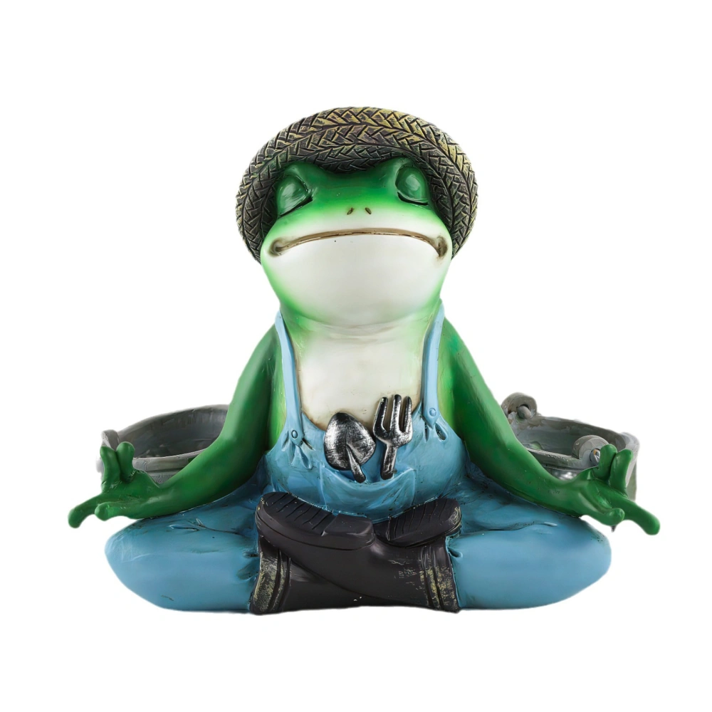 Resin Animal Plant Pots Meditation Frog with 2 Flower Pots Planter