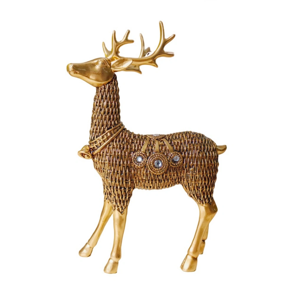 Christmas Deer Decor, Cute Rattan Desk Ornament Resin Statue