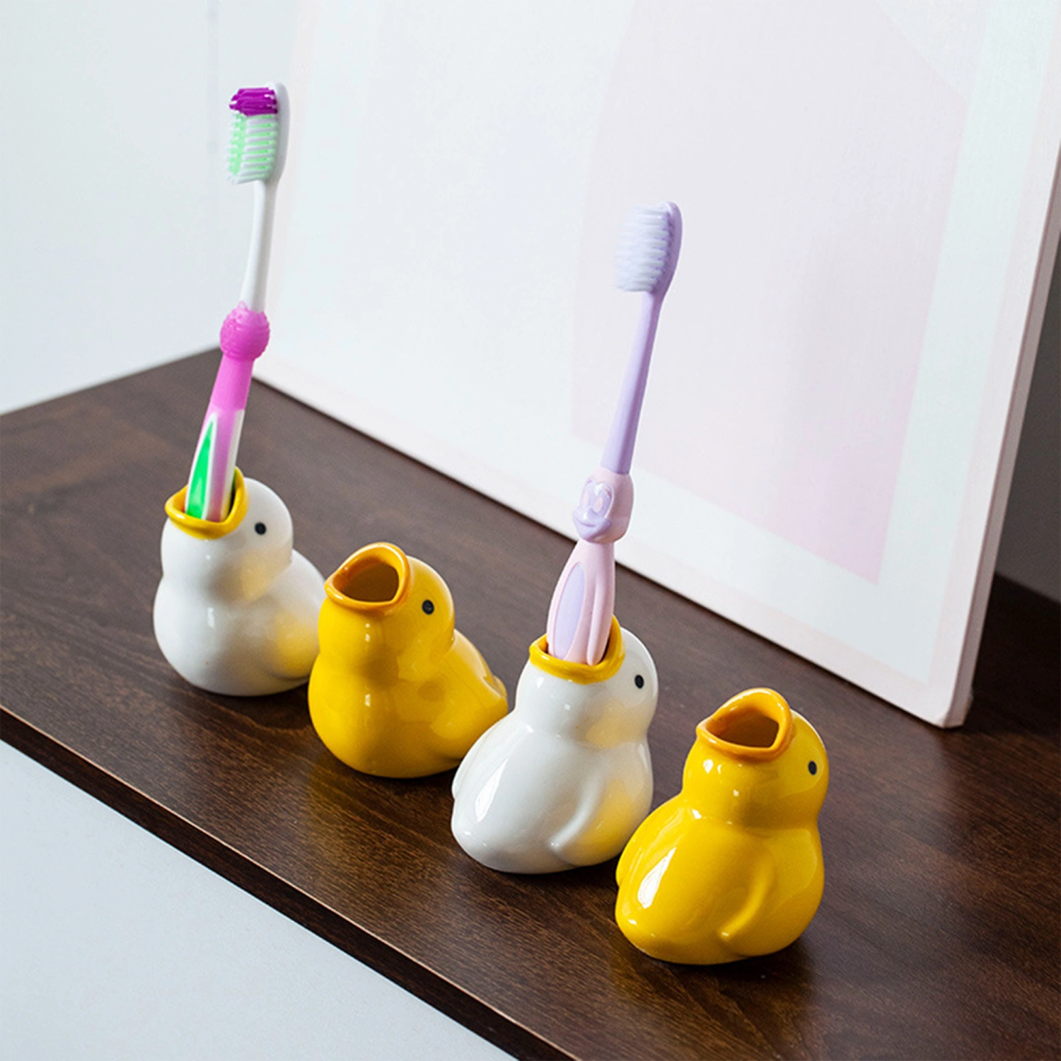 Cute Duck Ceramic Toothbrush Holder Mini Animal Tooth Brush Stand