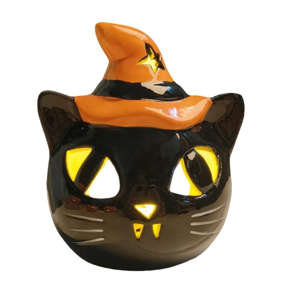 Halloween Pumpkin Candle Holder Ceramic Hollow Cat Candlestick Holder