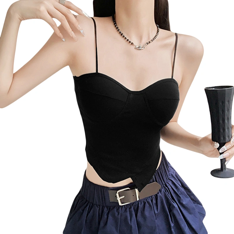 Women's Slim Camisole Solid Spaghetti Strap Asymmetric Cropped Tops