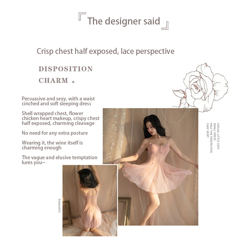 Women Chemise Nightdress Flower Decor See-Through Nightgown Nightie