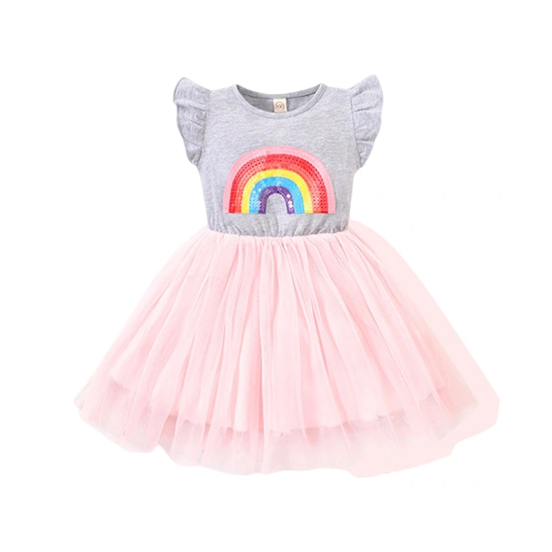 Toddler Girls Tulle Dress Sequin Rainbow Embroidery A-Line Dress