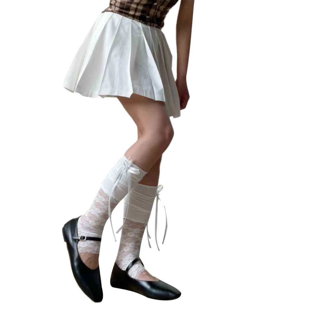 Women Cute Leg Warmers Lace Patchwork Knee High Socks Boot Cuffs