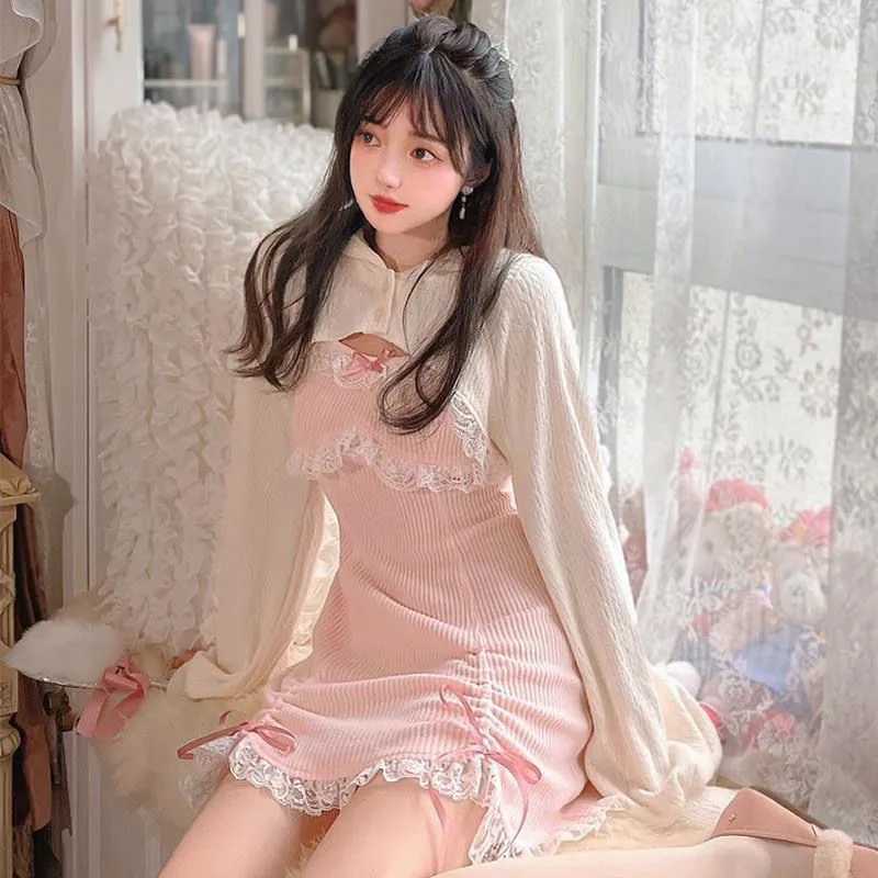 Women's Fashion Lace Knitted Sling Dress