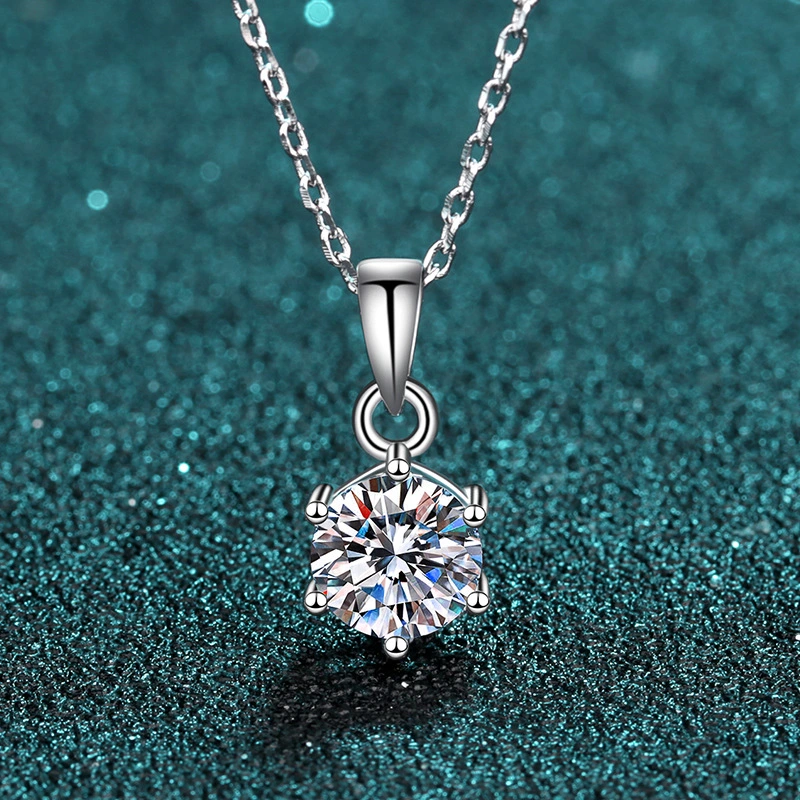 All-match High-grade Moissanite Six-claw Pendant Clavicle Chain 925 Silver Necklace Female