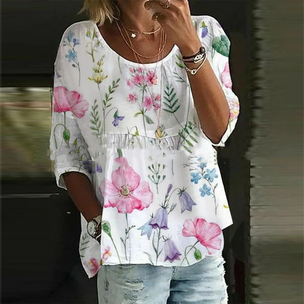 Women's Loose Plus Size Fashion Printing Casual Long Sleeve T-shirt