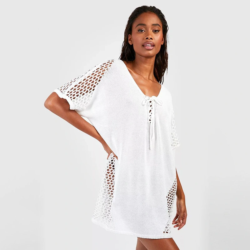 Solid Color Knitted Beach Bikini Swimsuit Blouse