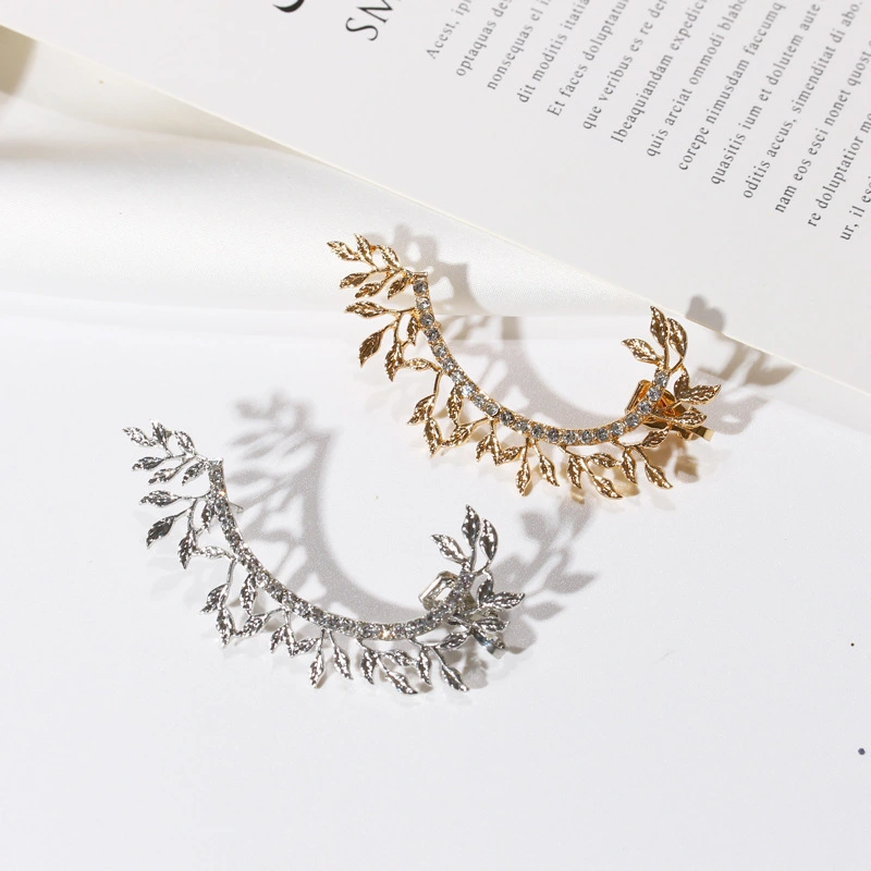 Temperament Leaf Diamond Earrings Women's Creative Single Domineering Exaggerated