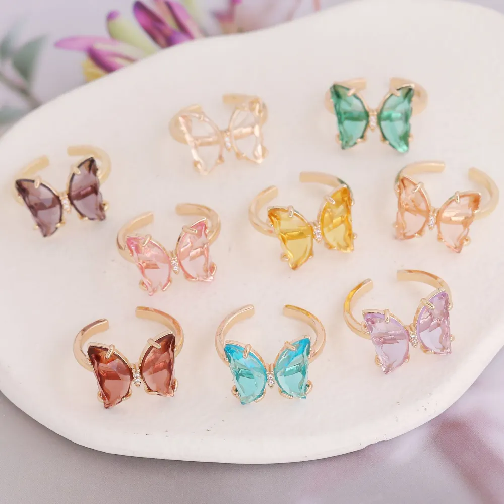 Multicolor Glass Butterfly Ring Female Personality