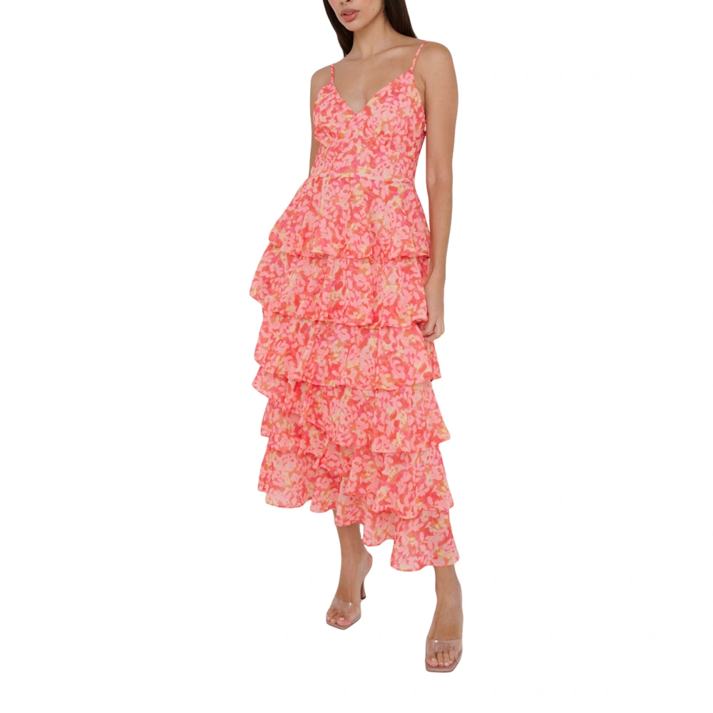 Printed Leaf Edge Decorative Sling Dress