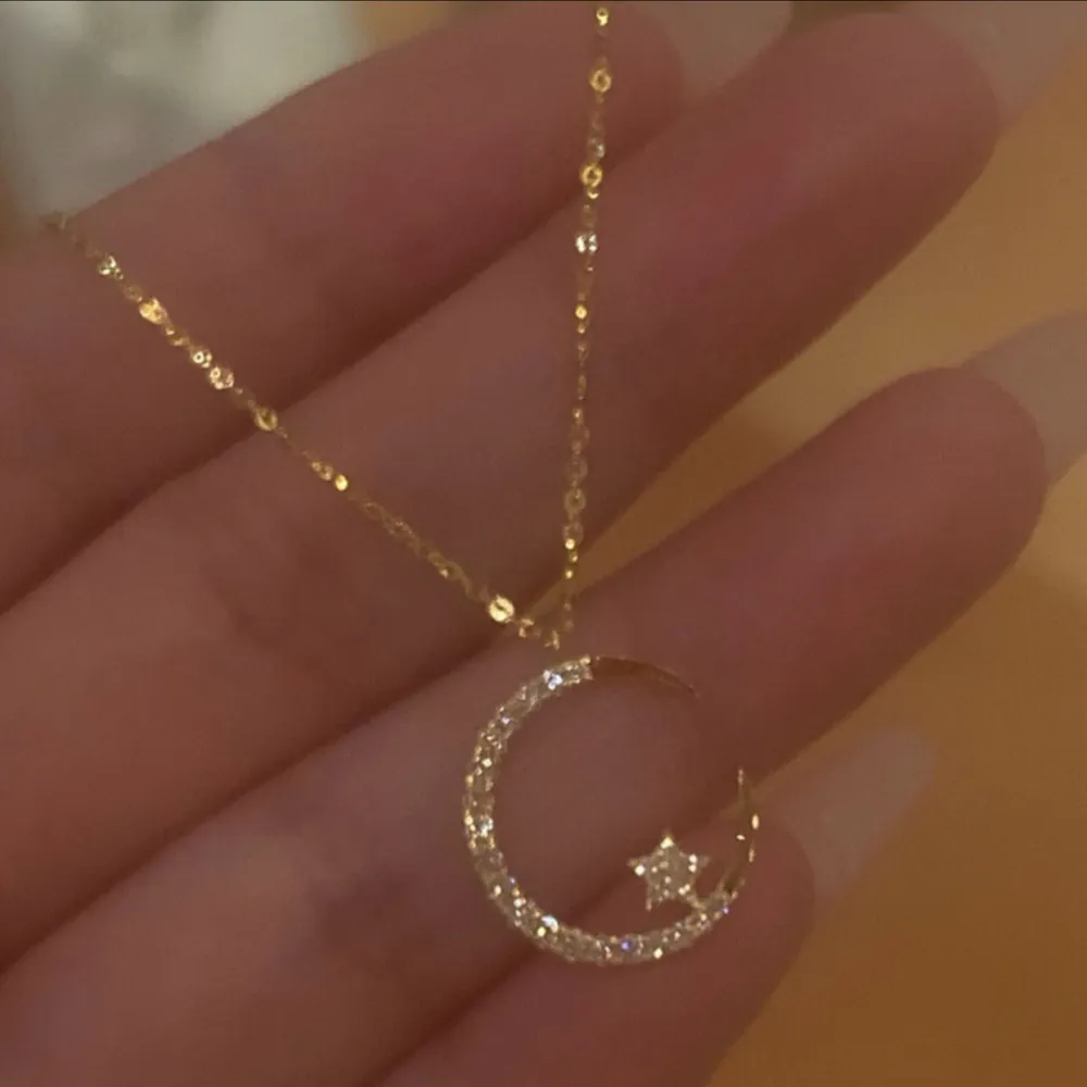 Shining Refined Zircon Star And Moon Necklace