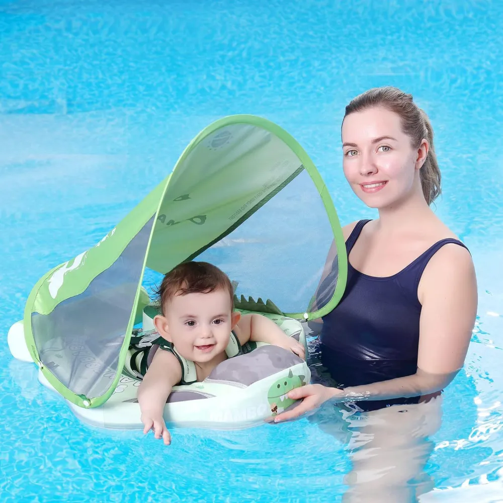 Baby Inflatable Model-free Baby Floating Swimming Ring With Sun Shade Dinosaur Baby Floating Water