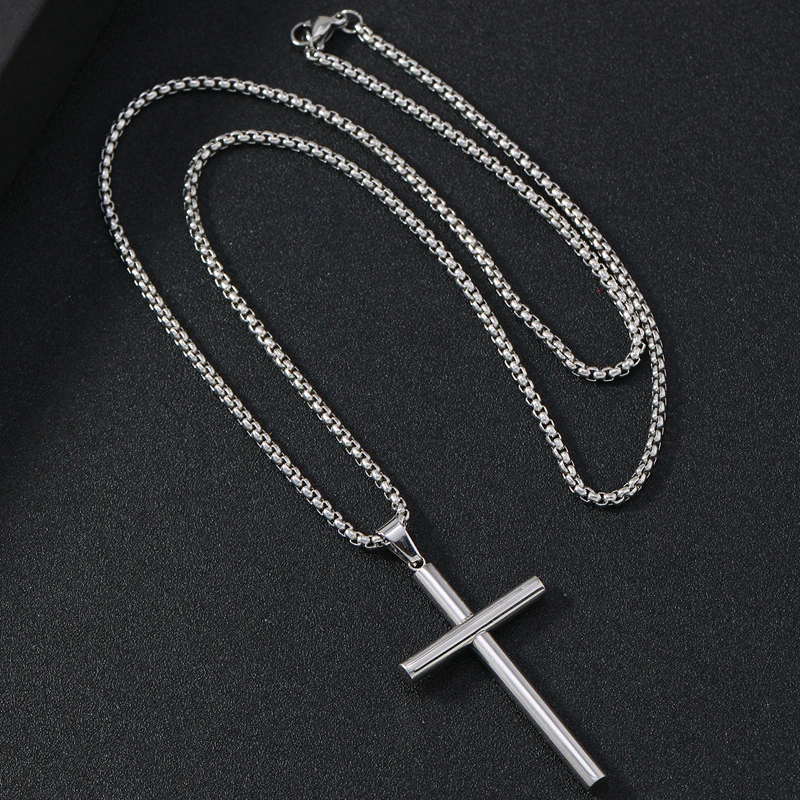 Round Large Beveled Cross Necklace Titanium Steel Men