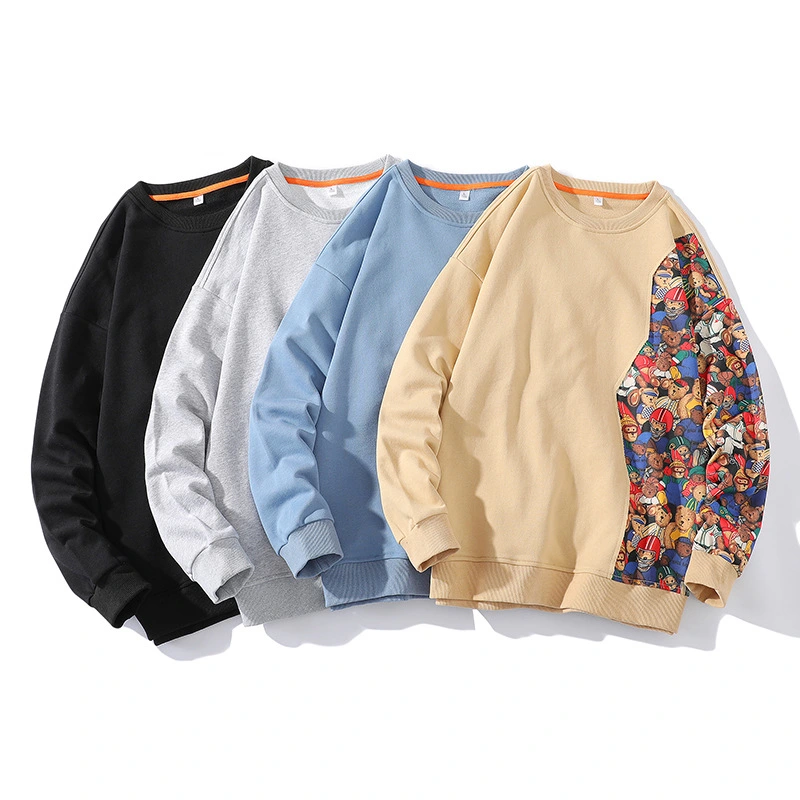 Men's Round Collar Contrast Sweatshirt Loose Drop Shoulders