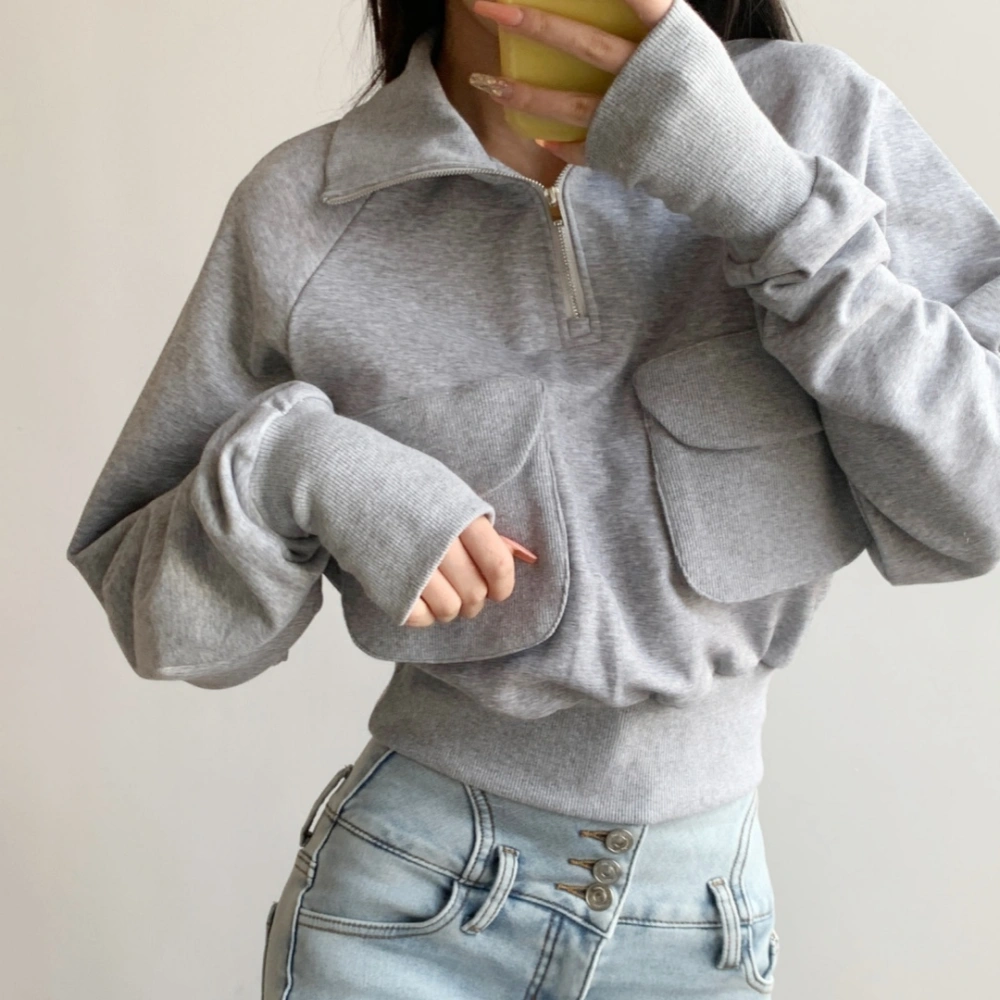 Loose Casual Stand Collar Half Zip Pullover Slimming Sweater Jacket