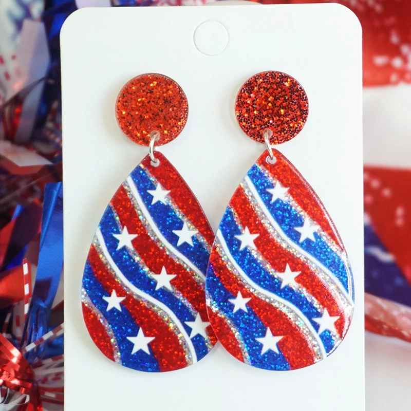 Shining Holiday Celebration Party American Patriotic Elements Glossy Glitter Earrings